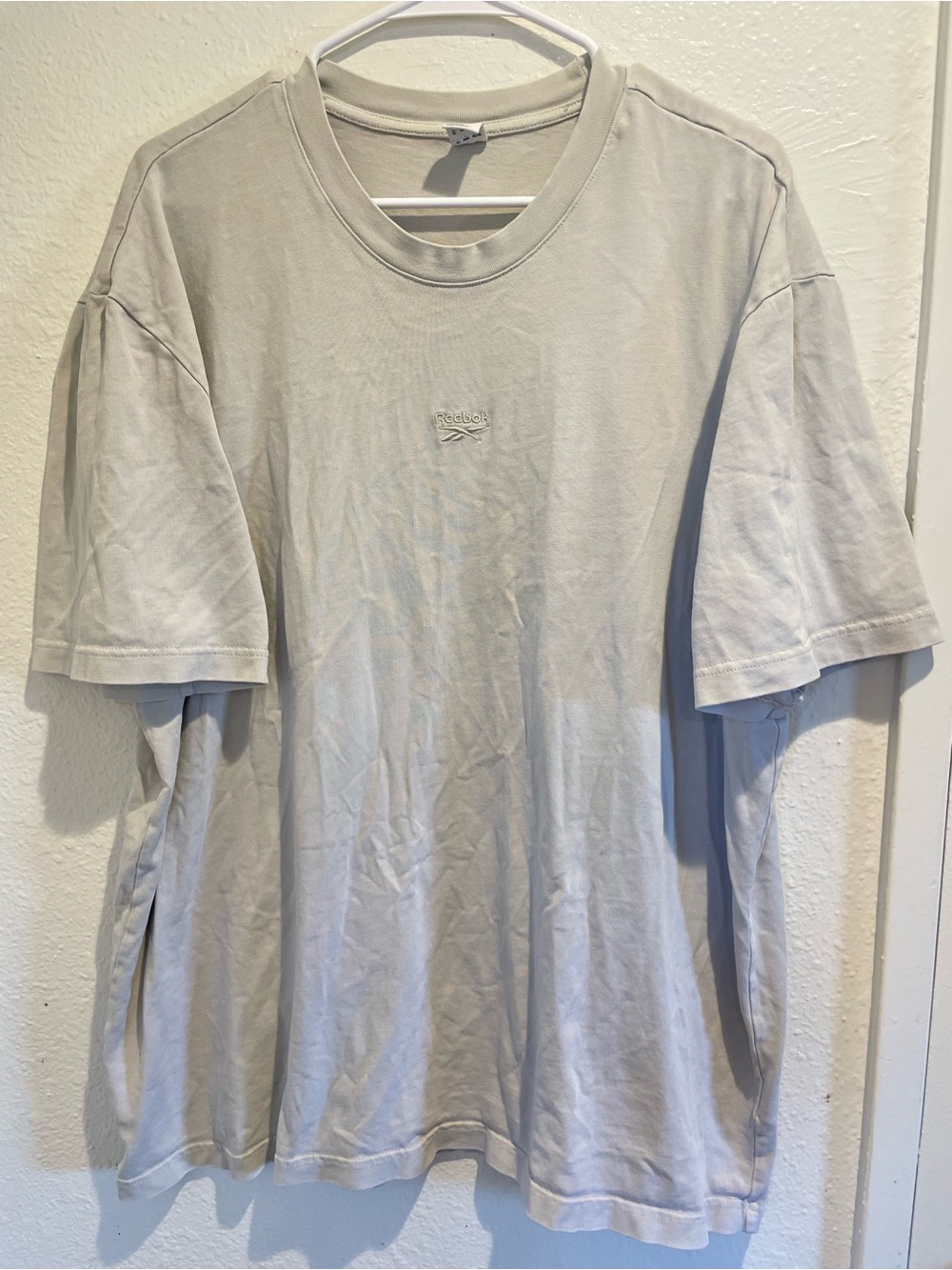 Reebok Tee Gray Heather Solid Center Embroidered Vector Logo Crew Tee Mens XL